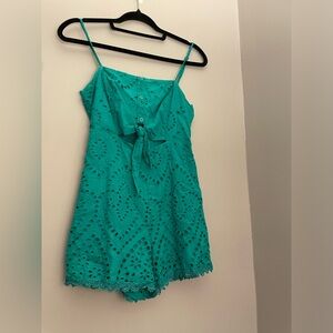 Lulus teal green extra small romper with dusting straps and front keyhole